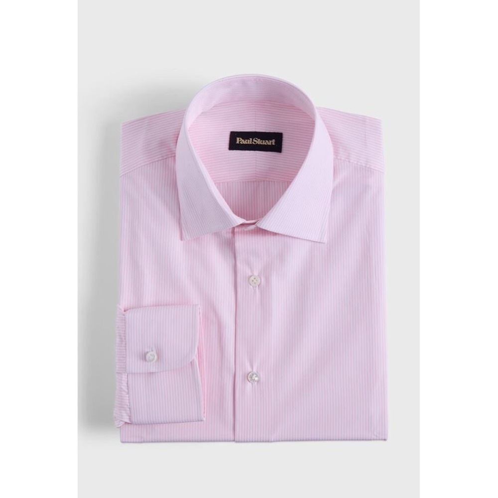 Paul Stuart Mens Pink White Pinstripe Dress Shirt 15.5 SH00303 Spread Collar NEW